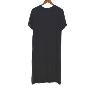 ZARA Woman Sheer Mesh Overlay Midi Dress XS Black Short Sleeve Side Slit Capsule